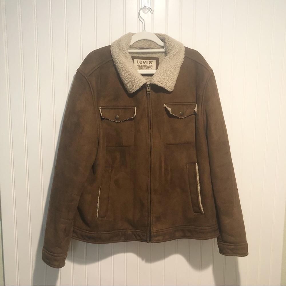 Levi Faux Suede Sherpa Lined Brown Jacket